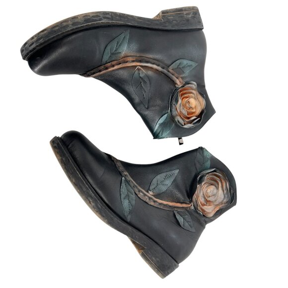 Socofy Floral Dimensional Black Leather Ankle Boots Size 41 - Picture 3 of 16